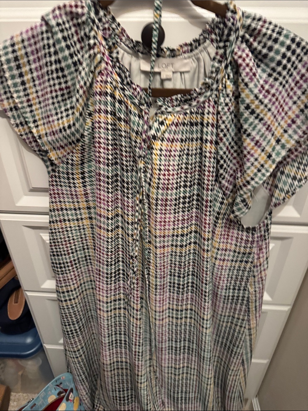 LOFT ladies' Multicolor Plaid Flutter-Sleeve Sundress